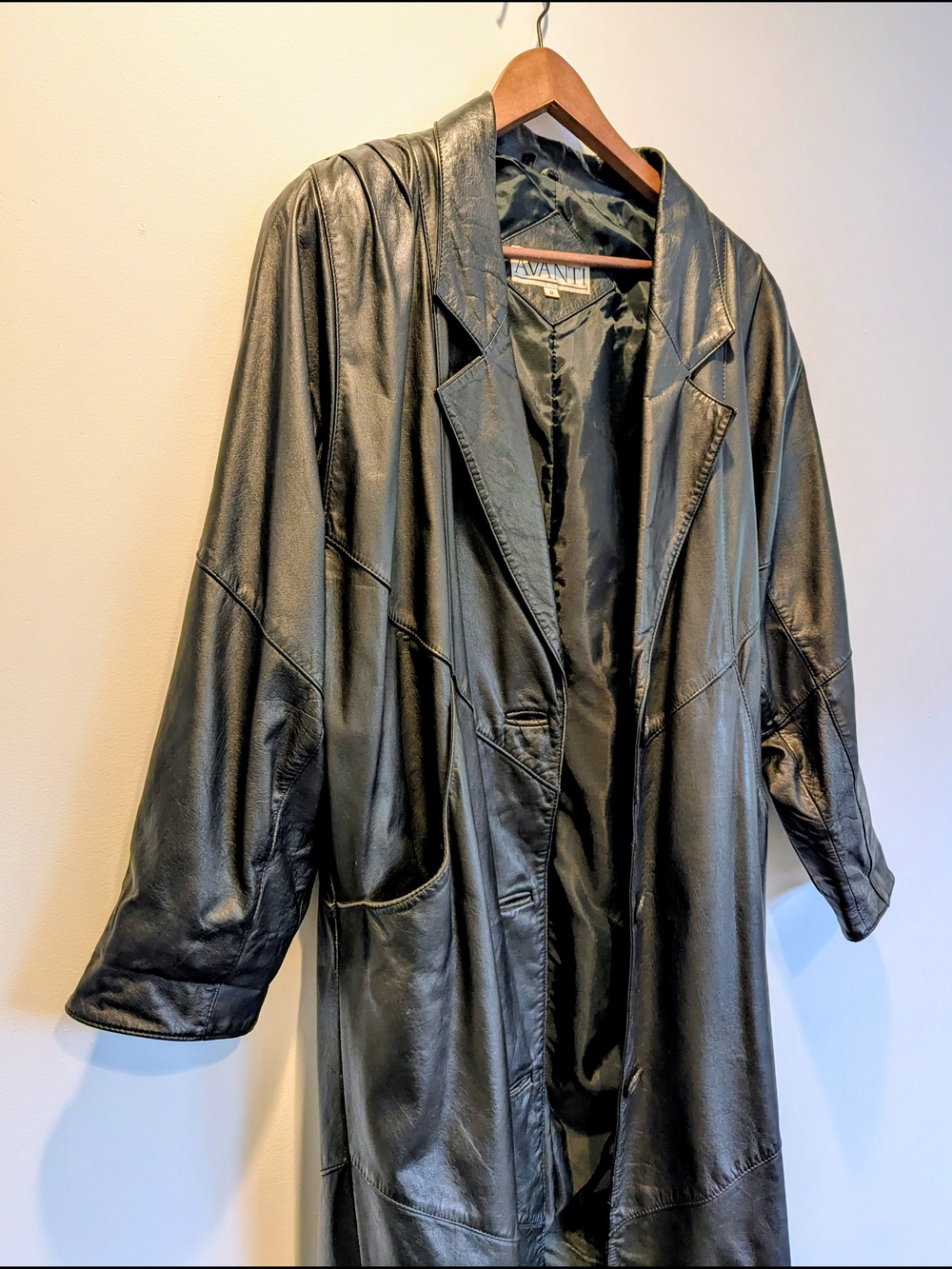 Avanti Black Long Leather Coat - Women's Jacket - Picture 7 of 8
